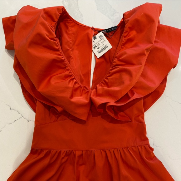 ZARA Ruffled Red/Orange Mini Dress, Women's (US XS) - Picture 10 of 12